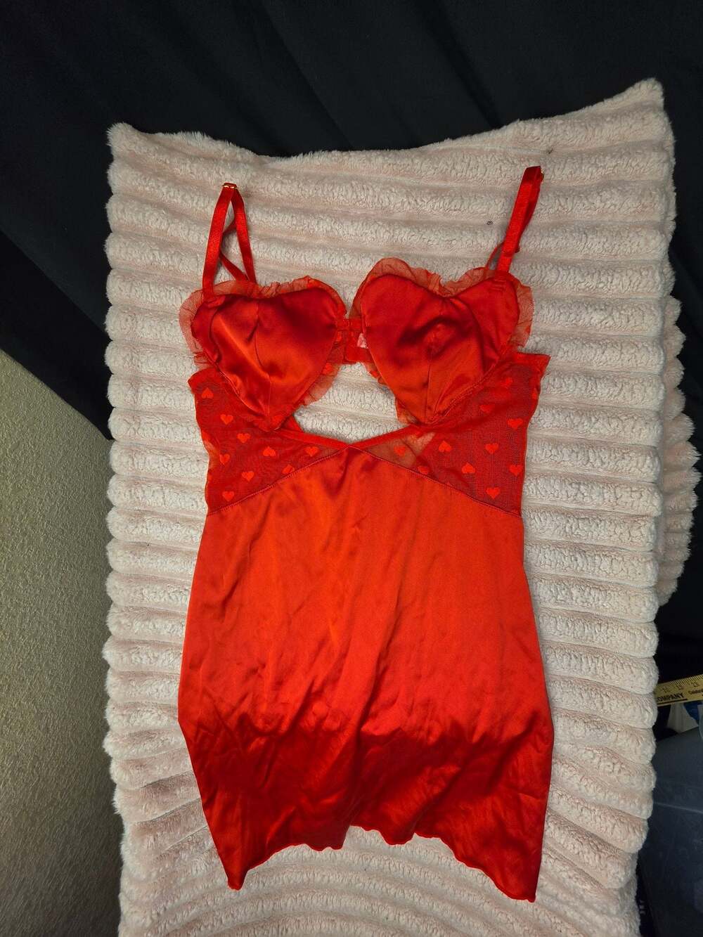 Rampage Intimates Red Heart Cup Mesh Detail Mini Slip Dress Size Small
